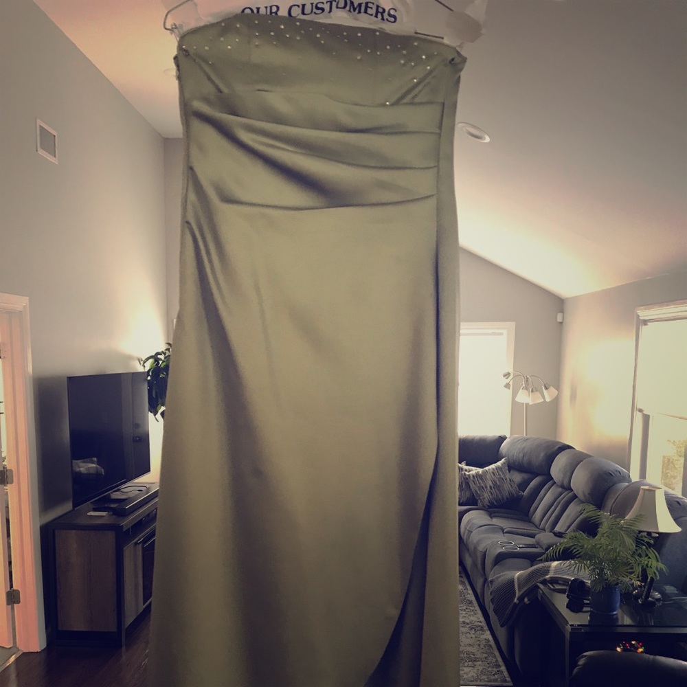 Laceup Formal Olive Dress with Layered Bottom PROM